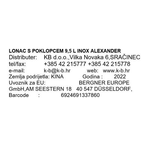 LONEC S POKROVOM 9,5L INOX