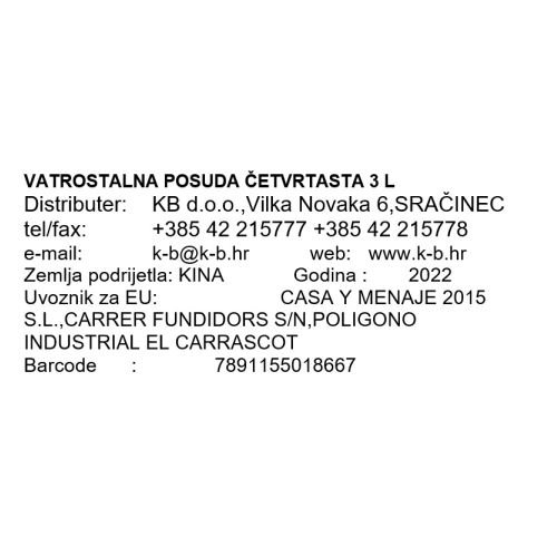 VATROSTALNA POSUDA KVADRATNA 3 L 36,2x23x6,4 cm