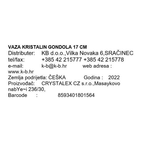 GONDOLA - VAZA KRISTALIN, 17 CM