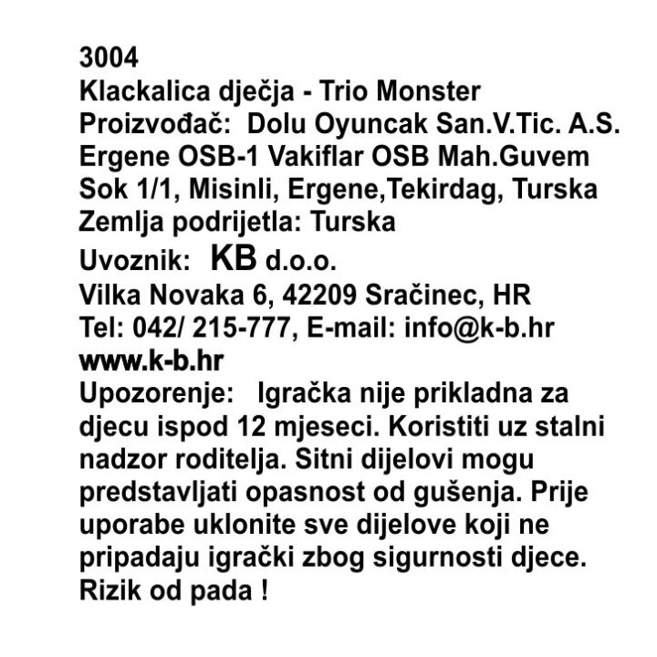 TRIO MONSTER KLACKALNICA 36 X 102,5 X 43 CM