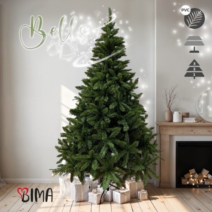 BOŽIČNA JELKA S KOVINSKIM STOJALOM 240 CM BELLS