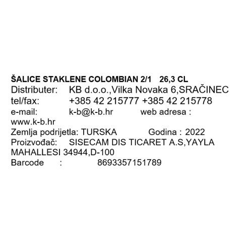 SKODELICE STEKLENE COLOMBIAN 2/1  263 L