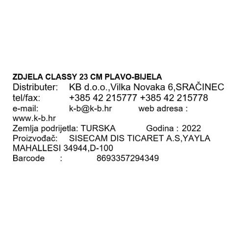SKLEDA CLASSY 23 CM MODRO-BELA