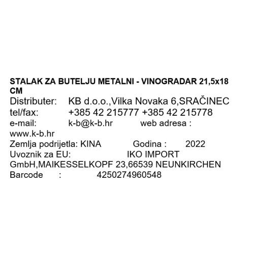 STOJALO ZA VINSKO STEKLENICO KOVINSKO - VINOGRADNIK 21,5x18 CM