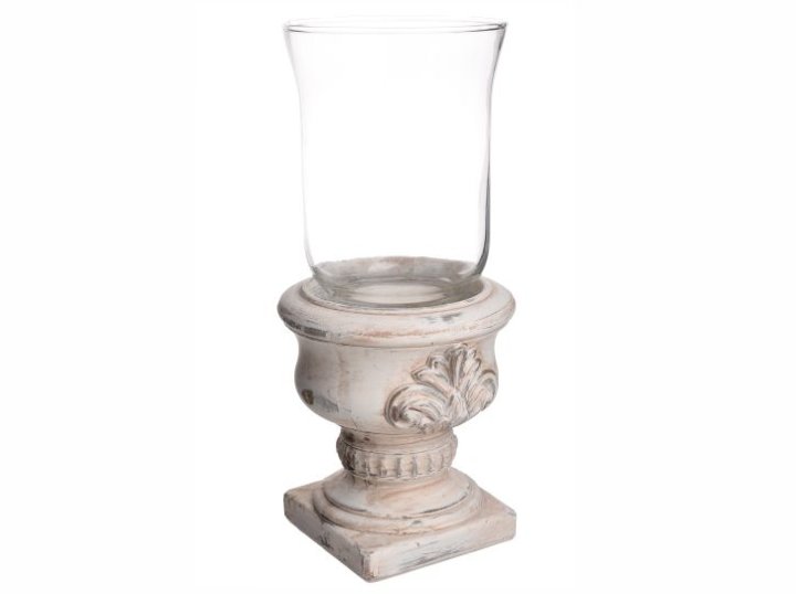 Stekleni svečnik na keramičnem stojalu 12x27 cm