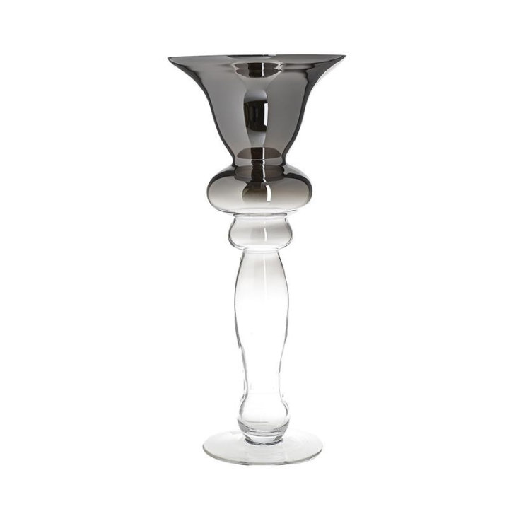 Steklena vaza na stojalu srebrna 54,5x24,5 cm