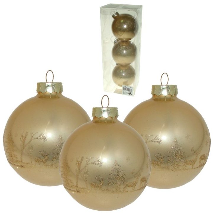 Set božičnih krogel 3/1 - 7 cm - krem zlate barve s zlatim dekorom