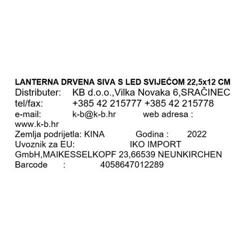 LESENA LANTERNA, SIVE BARVE Z LED SVEČOM - 22,5x12 CM