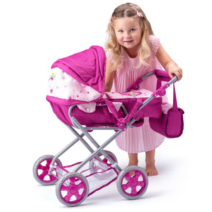 Voziček za punčke sklopivi z košaro in prenosno torbo - Samorog