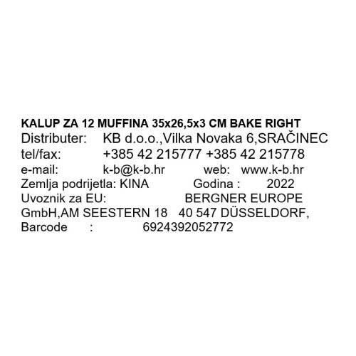 MODEL ZA 12 MUFFINOV BAKE RIGHT - 35x26,5x3