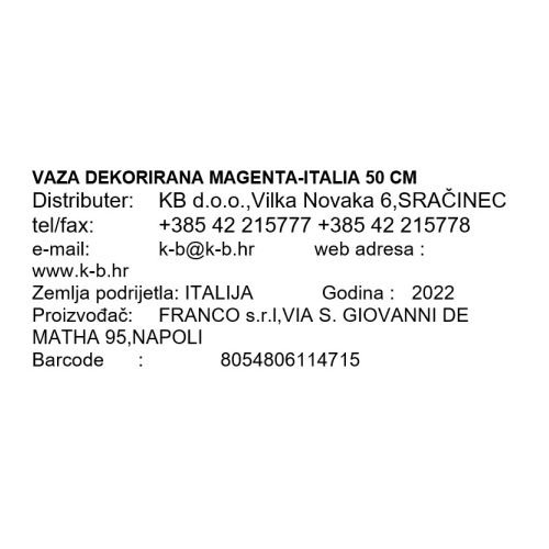 VAZA MAGENTA-ITALIA 50 CM