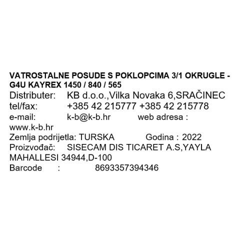 VATROSTALNE POSODE S POKROVIMA 3/1 OKROGLE  - G4U KAYREX 1450 / 840 / 565 ML