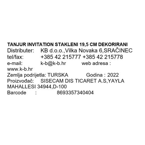 STEKLENI KROŽNIK INVITATION 19,5 CM