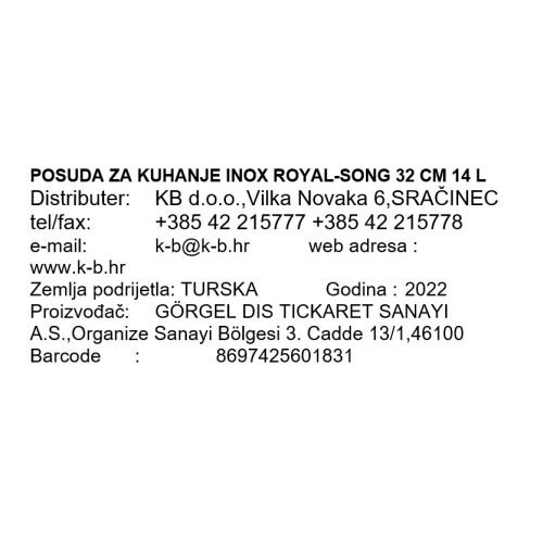 POSODA S POKROVOM NERJAVEČE JEKLO ROYAL-SONG 32 CM 14 L