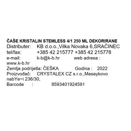 KOZARCI KRISTALIN STEMLESS 4/1 250 ML DEKORIRANE