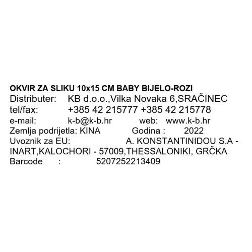 OKVIR ZA SLIKU 10x15 CM BABY BELO-ROZI