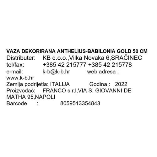 VAZA ANTHELIUS-BABILONIA GOLD 50 CM