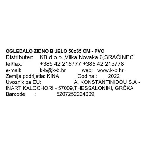 STENSKO OGLEDALO BELO 50x35 CM - PVC