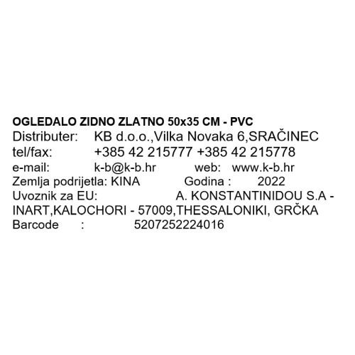 STENSKO OGLEDALO ZLATO 50x35 CM - PVC