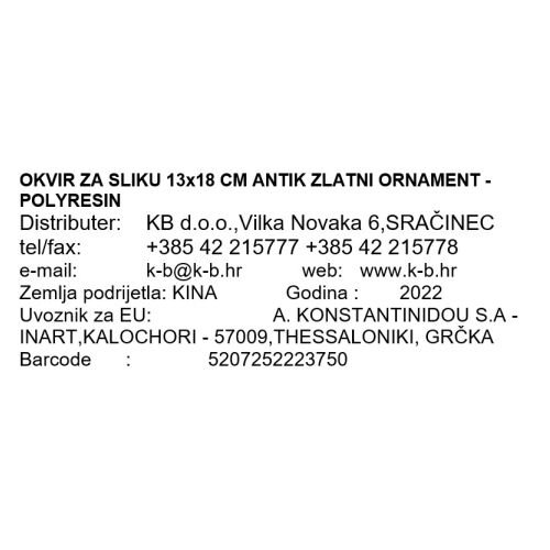 OKVIR ZA SLIKE 13x18 CM STARINSKI ZLATNI ORNAMENT