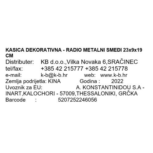 KASICA OKRASNA RADIO KOVINSKI RJAVI 23x9x19 CM