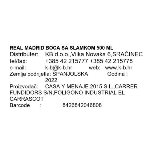REAL MADRID STEKLENICA Z SLAMICO 500 ML