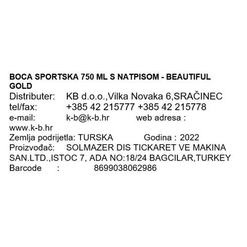 STEKLENICA ZA VODO 750 ML Z NAPISOM - BEAUTIFUL GOLD