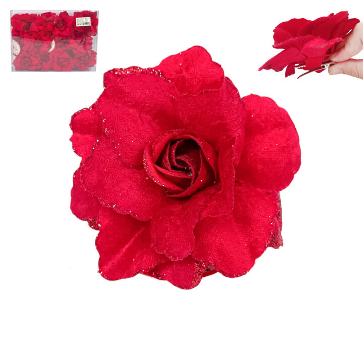 CVET DEKORACIJA ZA BOR ROŽA RDEČA 11 CM