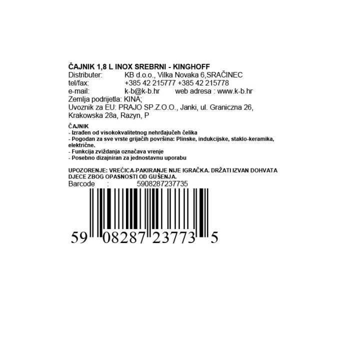 ČAJNIK 1,8 L INOX SREBRNI - KINGHOFF
