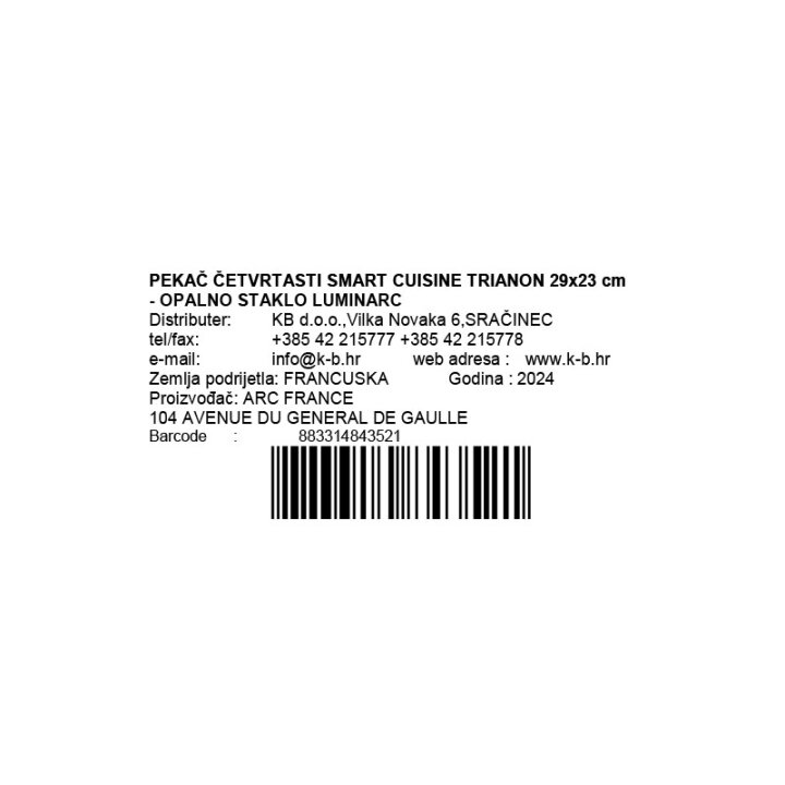 KVADRATNI PEKAČ SMART CUISINE TRIANON 29x23 cm - OPALNO STEKLO LUMINARC
