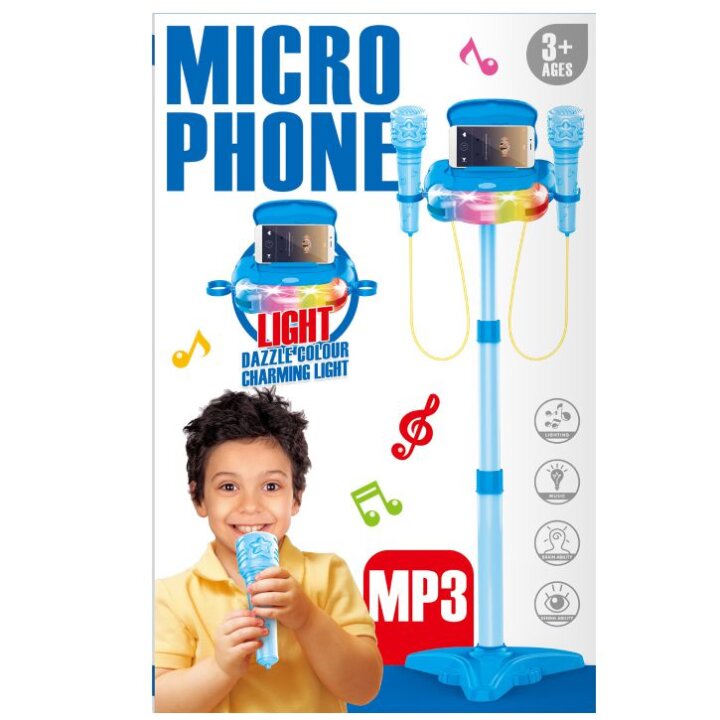MIKROFONI ZA KARAOKE Z LUČKAMI IN DRŽALOM ZA MOBILNI TELEFON - MP3