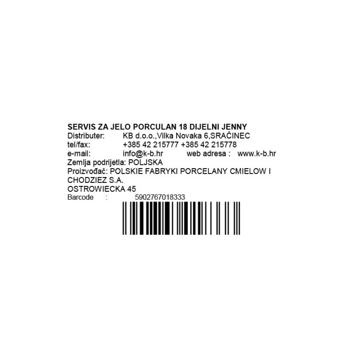 JEDILNI SET IZ PORCELANA 18 DELNI JENNY