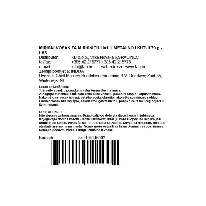 DIŠEČI VOSEK ZA SVEČNIK 10/1 V KOVINSKI ŠKATLI - LAN