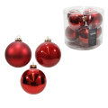 STEKLENE BUNKICE ZA JELKO 8 cm 8/1 RDEČA SIJAJ / MAT / BISER V TULJKU