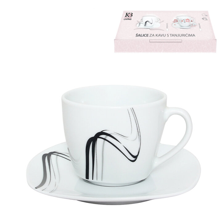 SKODELICE PORCELAN BLACK WAVE 6/1 S KROŽNIČKI - KVADRATNE 200 mL BLACK LINE DEKORACIJA