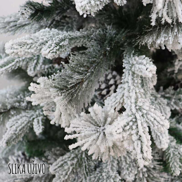 UMETNO BOŽIČNO DREVO AURORA S SNEGOM, STORŽI IN KOVINSKIM STOJALOM 240 cm