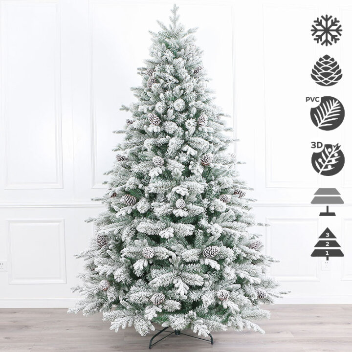 UMETNO BOŽIČNO DREVO AURORA S SNEGOM, STORŽI IN KOVINSKIM STOJALOM 240 cm