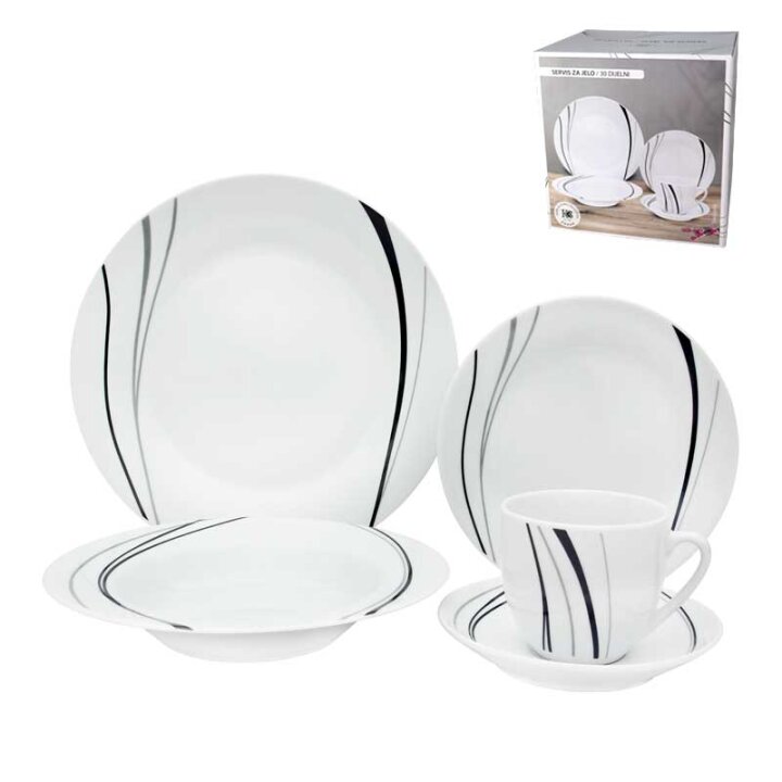JEDILNI SERVIS 30/1 S SKODELICAMI PORCELANASTI - NOIR WAVE