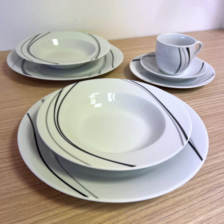 JEDILNI SERVIS 30/1 S SKODELICAMI PORCELANASTI - NOIR WAVE