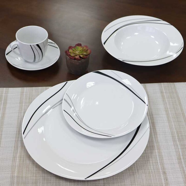 JEDILNI SERVIS 30/1 S SKODELICAMI PORCELANASTI - NOIR WAVE