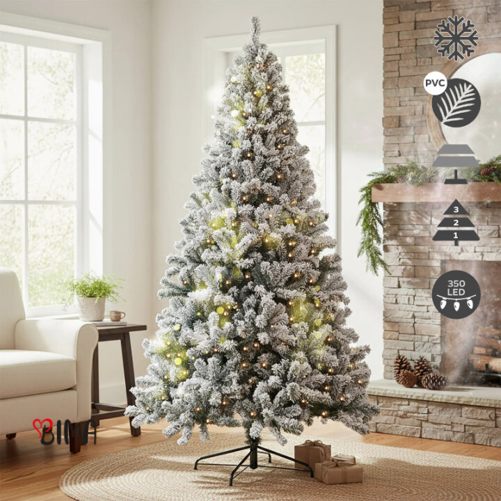 BOŽIČNO DREVO MOUNT EVANS S SNEGOM IN KOVINSKIM STOJALOM 210 CM Z 350 LED LUČKAMI